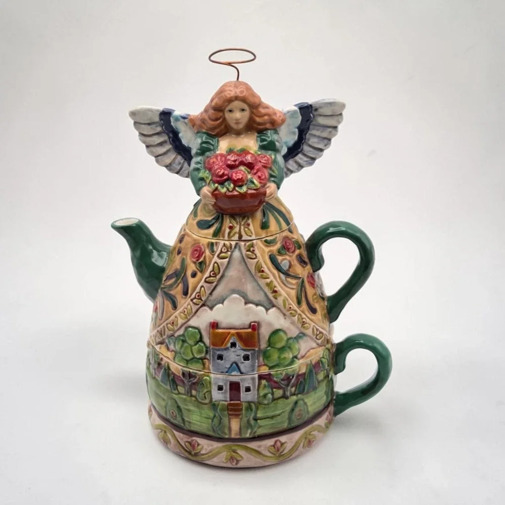 Vintage Jim Shore Four Seasons Angel Tea For One Set Hand Painted 3 Piece